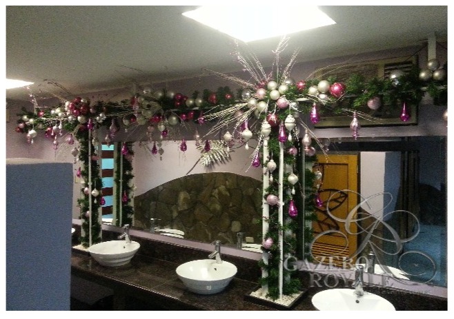 Our air-conditioned Female Restroom shown with Christmas decors